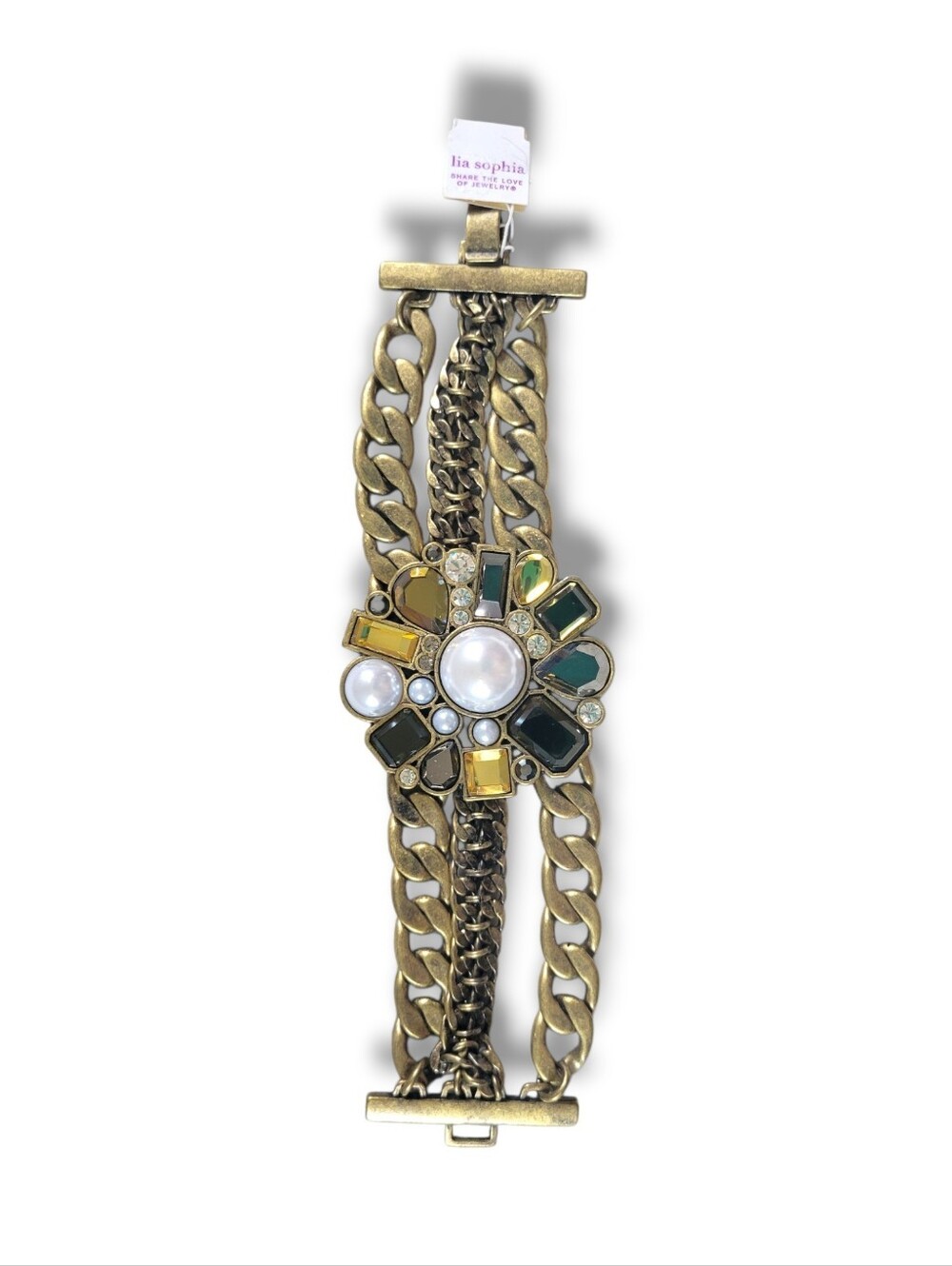 Lia Sophia | NWT Antiqued Gold Tone Multi Strand Jeweled Statement Bracelet